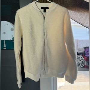 Cream fuzzy bomber jacket